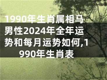 1990年生肖属相马男性2024年全年运势和每月运势如何,1990年生肖表