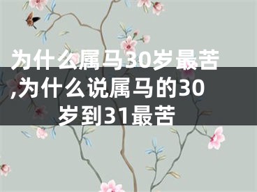 为什么属马30岁最苦,为什么说属马的30岁到31最苦