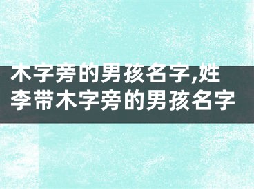 木字旁的男孩名字,姓李带木字旁的男孩名字