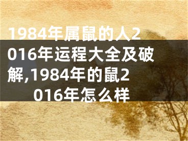 1984年属鼠的人2016年运程大全及破解,1984年的鼠2016年怎么样