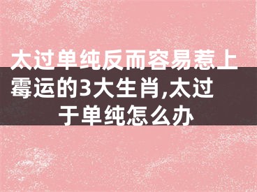 太过单纯反而容易惹上霉运的3大生肖,太过于单纯怎么办