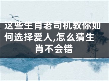 这些生肖老司机教你如何选择爱人,怎么猜生肖不会错