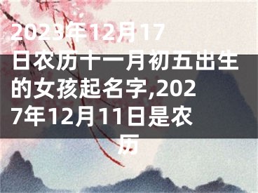 2023年12月17日农历十一月初五出生的女孩起名字,2027年12月11日是农历