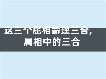 这三个属相命理三合,属相中的三合