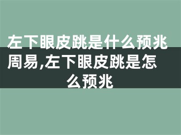 左下眼皮跳是什么预兆周易,左下眼皮跳是怎么预兆