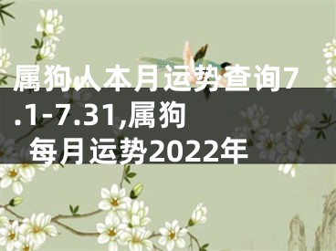 属狗人本月运势查询7.1-7.31,属狗每月运势2022年