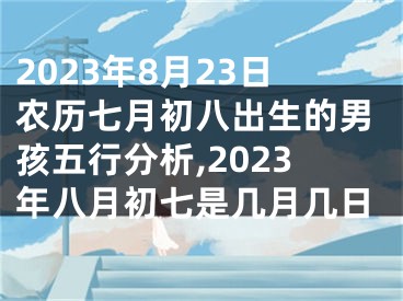 2023年8月23日农历七月初八出生的男孩五行分析,2023年八月初七是几月几日