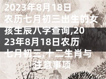 2023年8月18日农历七月初三出生的女孩生辰八字查询,2023年8月18日农历七月初三,十二生肖与注意事项