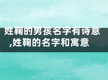 姓鞠的男孩名字有诗意,姓鞠的名字和寓意