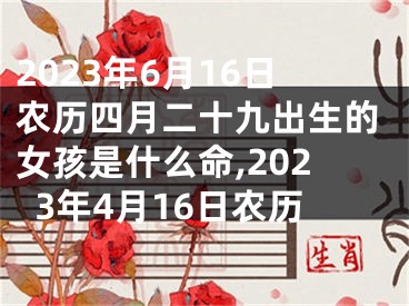 2023年6月16日农历四月二十九出生的女孩是什么命,2023年4月16日农历