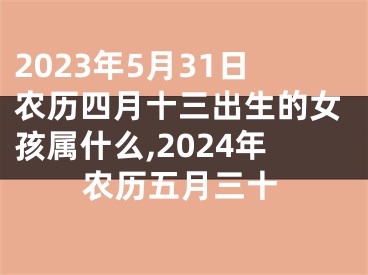 2023年5月31日农历四月十三出生的女孩属什么,2024年农历五月三十