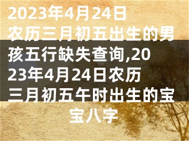 2023年4月24日农历三月初五出生的男孩五行缺失查询,2023年4月24日农历三月初五午时出生的宝宝八字