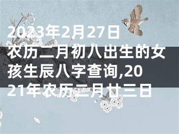 2023年2月27日农历二月初八出生的女孩生辰八字查询,2021年农历二月廿三日