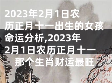 2023年2月1日农历正月十一出生的女孩命运分析,2023年2月1日农历正月十一那个生肖财运最旺