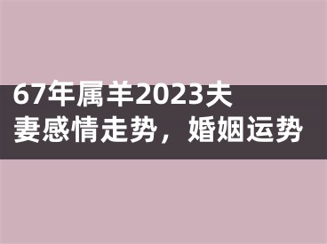 67年属羊2023夫妻感情走势，婚姻运势