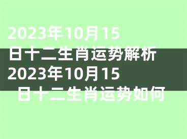 2023年10月15日十二生肖运势解析 2023年10月15日十二生肖运势如何