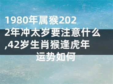 1980年属猴2022年冲太岁要注意什么,42岁生肖猴逢虎年运势如何