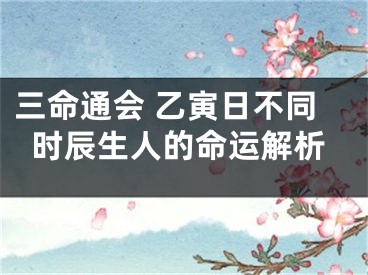 三命通会 乙寅日不同时辰生人的命运解析